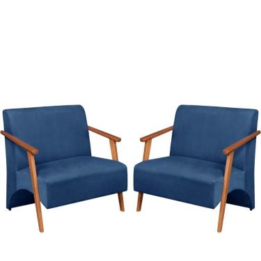 Imagem de Poltrona Namoradeira Venus Braço Madeira Maciça Suede Unidecor Azul Bic