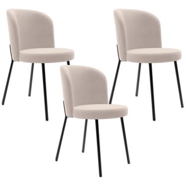 Imagem de Kit 3 Cadeiras Sala De Jantar Estofada Gavi L02 Suede Bege