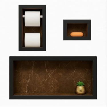 Imagem de KIT NICHO DE BANHEIRO EM PORCELANATO PORTA PAPEL HIGIENICO SABONETEIRA(MARROM)
