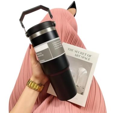 Imagem de Garrafa Térmica 900ML Com Alça Flip Tumbl Aço Inoxidável Isolamento Térmico Com Canudo P/Academia Trabalho Caminhada