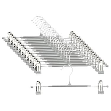 Imagem de Cabides para calças com clipes – pacote com 20 cabides de saia resistentes, antiderrapantes ajustáveis para economizar espaço, para calças, jeans, shorts | cinza | 30 cm