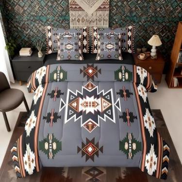 Imagem de Erosebridal Conjunto de edredom King Size Western Bed in a Bag | Conjunto de cama com estampa geométrica nativa do sudoeste, estilo nórdico exótico, asteca, conjunto de cama e lençol de diamante