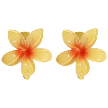 Imagem de Pacote com 2 grampos de cabelo com flor de plumeria rosa - garras de cabelo de fixação forte estilo havaiano para mulheres e meninas, conjunto de acessórios de cabelo florais (laranja)