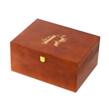 Imagem de InnoBeta Caixa de lembrança de presentes personalizados, caixas de armazenamento de madeira, organizador decorativo com tampa para tesouro de memória, presentes iniciais para aniversário, Natal, R