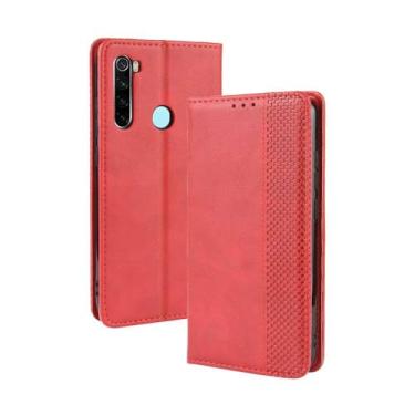 Imagem de Capa para Xiaomi Redmi Note 8,Retro Flip magnético,Caso de telefone de couro PU,Design de carteira com 3 slots de cartão e 1 clipe de dinheiro -Red