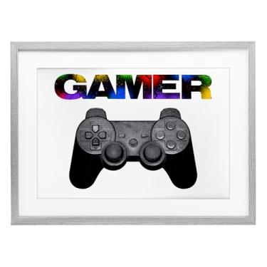 Imagem de Stupell Industries Impressão emoldurada Gamer with Rainbow Splatter Gray Under Glass, design por Marcus Prime, 43 x 58 cm