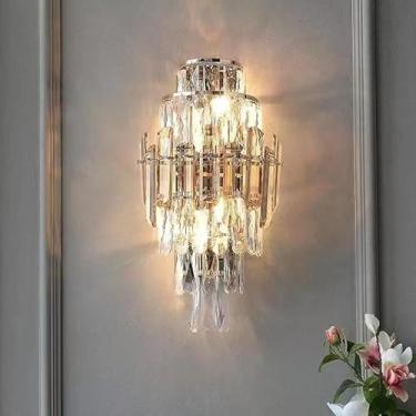 Imagem de Luminária de parede moderna e luxuosa em cristal com LED, ideal para sala de estar, quarto, cabeceira, casa de campo, hotel, escritório, escada e corredor (Estilo 25 A D26H52CM)