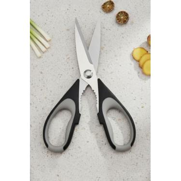 Imagem de Tesoura de cozinha resistente, tesoura multiuso de aço inoxidável ultra afiada de 21 cm para carne e aves, preto e cinza