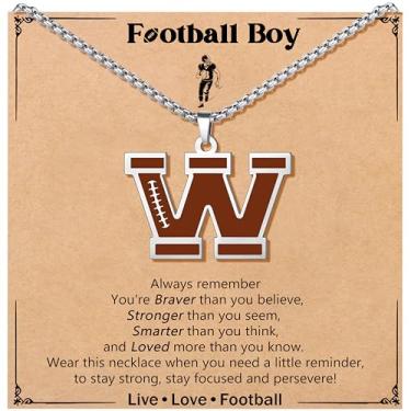 Imagem de JoycuFF Colar de futebol masculino com inicial A-Z, pingente de pingente de futebol em corrente de prata de aço inoxidável, presente de Natal personalizado para filho, neto e sobrinho, Aço inoxidável