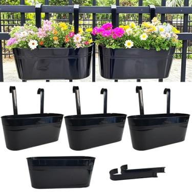 Imagem de Joyfernal Plantadores suspensos para plantas ao ar livre, vasos de 43 cm, vaso de flores de cerca de metal para varanda e varanda com gancho destacável (preto, pacote com 4)