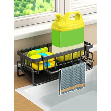 Imagem de Organizador de pia de plástico com suporte de pano de louça, rack de armazenamento geral de cozinha, organizador de banheiro de pia, suporte multifuncional para toalha de cozinha, sabonete, escova