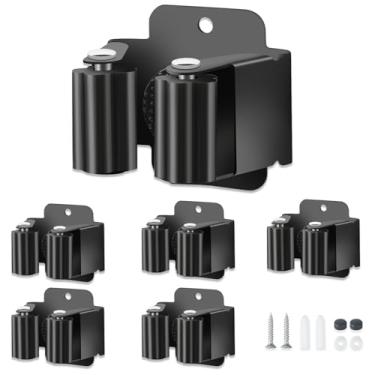 Imagem de Suporte de parede com 5 peças, suporte de parede para esfregão e vassoura, de aço inoxidável, suporte de esfregão para cozinha, lavanderia, jardim, organizador de ferramentas