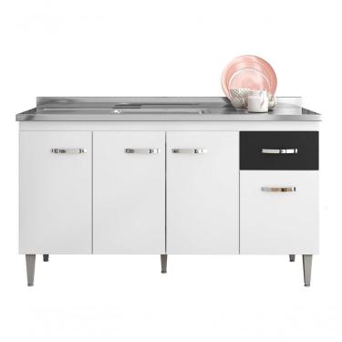 Imagem de Armário Balcão Gabinete Multiuso Gabriela S/t 150cm Cor Branco/preto