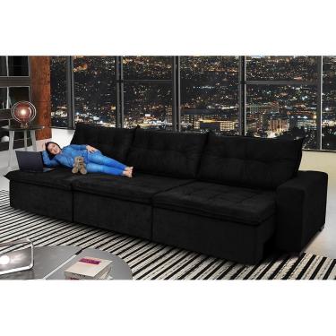 Imagem de Sofá Austrália 4,12 Mts Retrátil, Reclinável Com Molas E Pillow No Assento Tecido Suede Preto