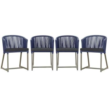 Imagem de 4 Cadeiras De Jantar Noronha Fendi Corda Náutica E11 Trama Azul