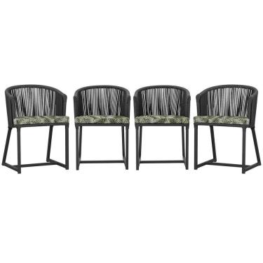Imagem de 4 Cadeiras De Jantar Noronha Preta Corda Náutica E5 Trama Preto