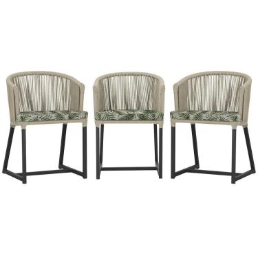 Imagem de 3 Cadeiras De Jantar Noronha Preta Corda Náutica E5 Trama Rami