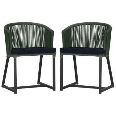 Imagem de 2 Cadeiras De Jantar Noronha Preta Corda Náutica E12 Trama Verde
