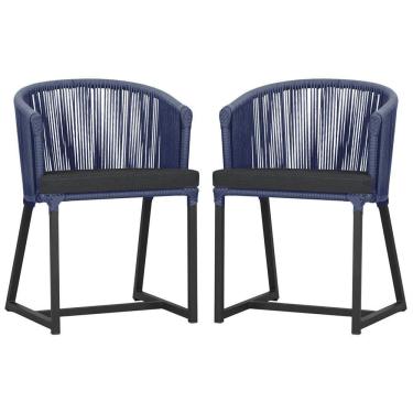 Imagem de 2 Cadeiras De Jantar Noronha Preta Corda Náutica E11 Trama Azul