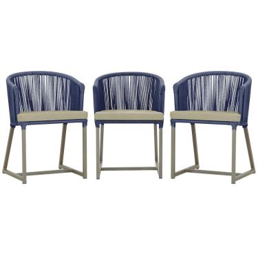 Imagem de 3 Cadeiras De Jantar Noronha Fendi Corda Náutica E7 Trama Azul