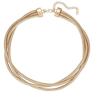 Imagem de SPARKLAURA Gargantilha feminina em camadas de ouro grosso, moderno, banhado a ouro, multicamadas, corrente de cobra, fina, colar em camadas, colares de declaração, joias simples, presentes, 16.54 inch