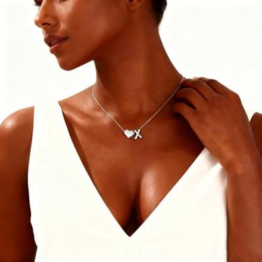 Imagem de Colar de coração banhado a ouro 18K com inicial A-Z, colares delicados de coração, pequenos colares de inicial, presentes de aniversário para mulheres, joias, X, Metal, Sem Pedra Preciosa