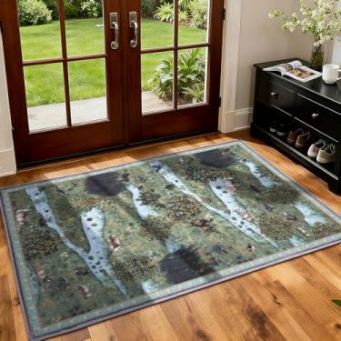 Imagem de Tapetes laváveis de 0,6 x 0,9 m - Tapetes para sala de estar, tapetes vintage, resistente a manchas para quarto, com suporte antiderrapante, decoração de casa, design de animais e grama