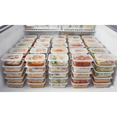 Imagem de Pote Descartável Retangular 500ml com Tampa – Kit 20 Unidades – Marmita Fitness, Prafesta Freezer e Micro-ondas, Plástico Livre de BPA