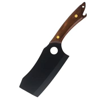 Imagem de Cutelo Profissional com Cabo de Madeira, Lâmina de Aço Inox 15,5cm, Preto, Modelo SLK-JJD03, com Abridor de Garrafa e Capa Protetora