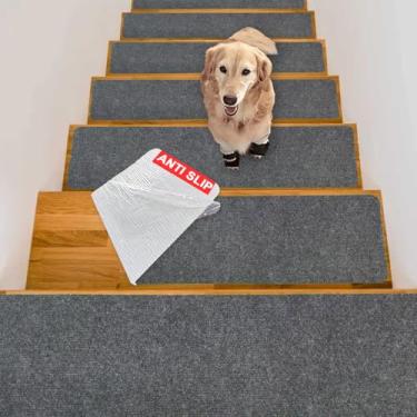 Imagem de Tigsport Degraus de madeira antiderrapantes para escadas, 15 peças, tapete de segurança de 76 cm x 20 cm, antiderrapante com adesivo reutilizável, tapete de aterrissagem para idosos, animais de