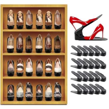Imagem de Organizador de sapatos, pacote com 20 - empilhadores de sapatos, economia de espaço 50%, rack ajustável de 4 níveis, preto
