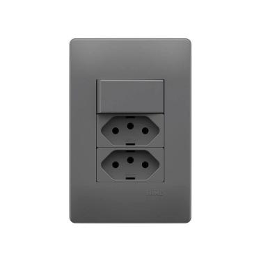 Imagem de Interruptor Simples E Tomada Dupla 2p+t 20a Fame Habitat Onix Com Placa 4x2 Onix