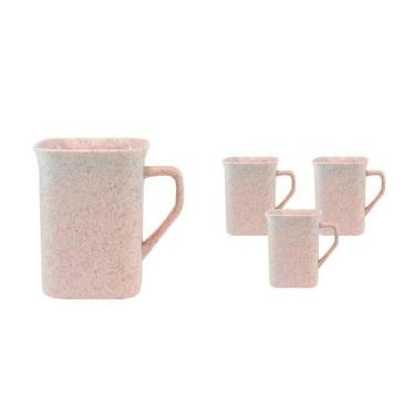 Imagem de Kit 4 Canecas Quadrada Fibra Madeira Palha 250Ml - Bb Store