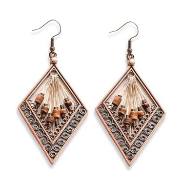 Imagem de Brincos pendentes geométricos de fio arco-íris: joias multicoloridas boêmias de bronze e azul-petróleo para mulheres, One, Miçangas, Sem pedra preciosa