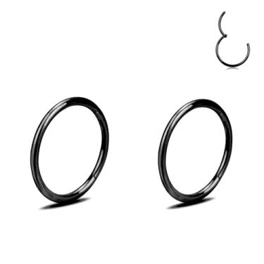 Imagem de Argola hipoalergênica 16G preta para mulheres e homens, anéis de aço cirúrgico 316L para cartilagem de hélice, narina, septo, lábio, joia de diâmetro de 6 mm, 8 mm, 10 mm, 10mm, Aço inoxidável, Sem