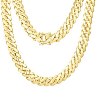 Imagem de Ucciyo Corrente de elos cubanos para homens, banhado a ouro 18 quilates, corrente de prata maciça/ouro, colar masculino 10 mm/12 mm/14 mm/16 mm de espessura, colar de corrente cubana Miami sem manchas