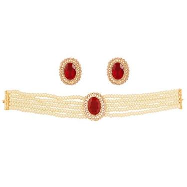 Imagem de Touchstone NOVA Princesa indiana de Bollywood Diana fina cravejada de diamante visual branco strass falso rubi pérolas designer joias gargantilha colar em tom dourado para mulheres.