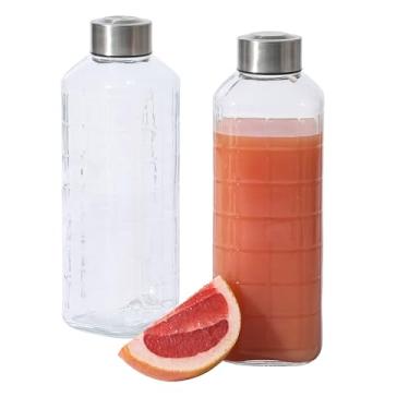 Imagem de Gibson Home Whistler Peak Pacote com 2 garrafas de vidro reutilizáveis grandes com tampa hermética à prova de vazamento, jarra para água, leite, suco, lavável na lava-louças