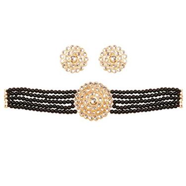 Imagem de Touchstone - Coleção Padmavati indiana Bollywood tradicional imitação pérolas grandes designer joias gargantilha conjunto em tom dourado antigo para mulheres.