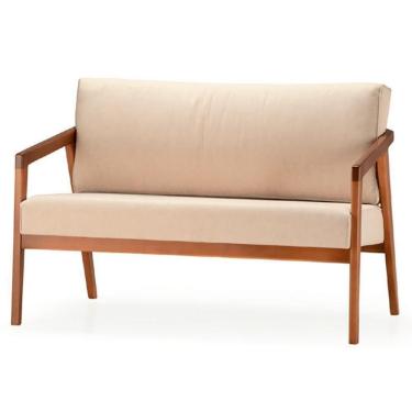 Imagem de Sofá Coss Ozki 120 Cm Madeira Eucalipto Cedro Tecido Bege Corda Redonda Canela