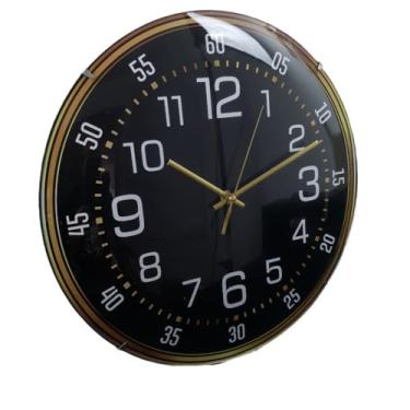 Imagem de Relógio de Parede Redondo Analógico 35cm - COM PILHA (Preto e Prata)