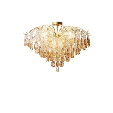 Imagem de Luminária pendente nórdica retrô pós-moderna de luxo, com detalhes em cristal francês e luz aconchegante | Ideal para sala de estar, quarto, restaurante e bar (Tipo A/80CM)