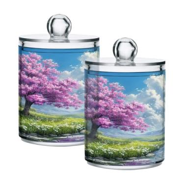 Imagem de ATTX Dispensador de suporte de ponta roxa linda árvore para bola de algodão, cotonete, frasco de boticário transparente, decoração de casa, pote de armazenamento de cozinha, pacote com 2 (86)