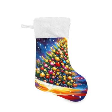 Imagem de GakkiGii Meia de Natal grande para árvore de Natal colorida, decoração de Natal suspensa para parede de árvore de lareira, 45 x 31 cm
