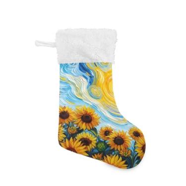 Imagem de GakkiGii Pacote com 2 meias de Natal de campo de girassol, decoração de férias grande para parede de árvore de lareira, 45 x 31 cm