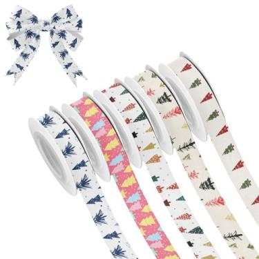 Imagem de SEHANY 5 rolos de fita de Natal 0,59 polegadas 5 jardas fitas de tecido de árvore de Natal fitas de cetim festivas fitas decorativas de Natal para embrulho de presente faça você mesmo artesanato