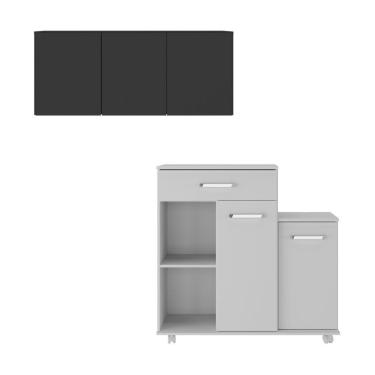 Imagem de Kit Armário De Cozinha 3 Portas Com Balcão Multiuso Multimóveis Mp2234 Preto-branco Preto-branco