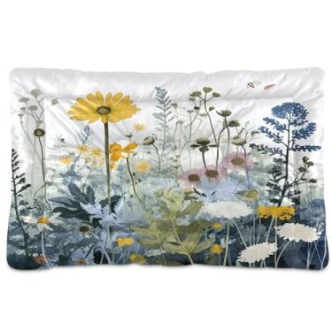 Imagem de SEHANY Cama para cães e gatos com flores silvestres coloridas com fundo antiderrapante, cama de canil, colchão macio para animais de estimação, lavável para cães pequenos, médios e grandes, gatos