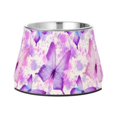 Imagem de SEHANY Tigelas de borboleta fofas para cães antiderrapantes de aço inoxidável com fundo de borracha para evitar tombamento, tigelas elevadas para comida e água quadriculadas para cães e gatos