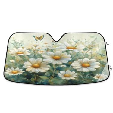 Imagem de ATTX Aquarela Meadow Daisies Para-brisa Carro Para-brisa 144.8 cm x 80.0 cm Escudo Solar Universal com Proteção UV, Persiana de Janela Frontal Auto Dobrável para Sedans SUVs Caminhões #85